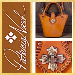 Patricia Nash Ninetta Cognac Elegant Smooth Leather Satchel Crossbody Bag